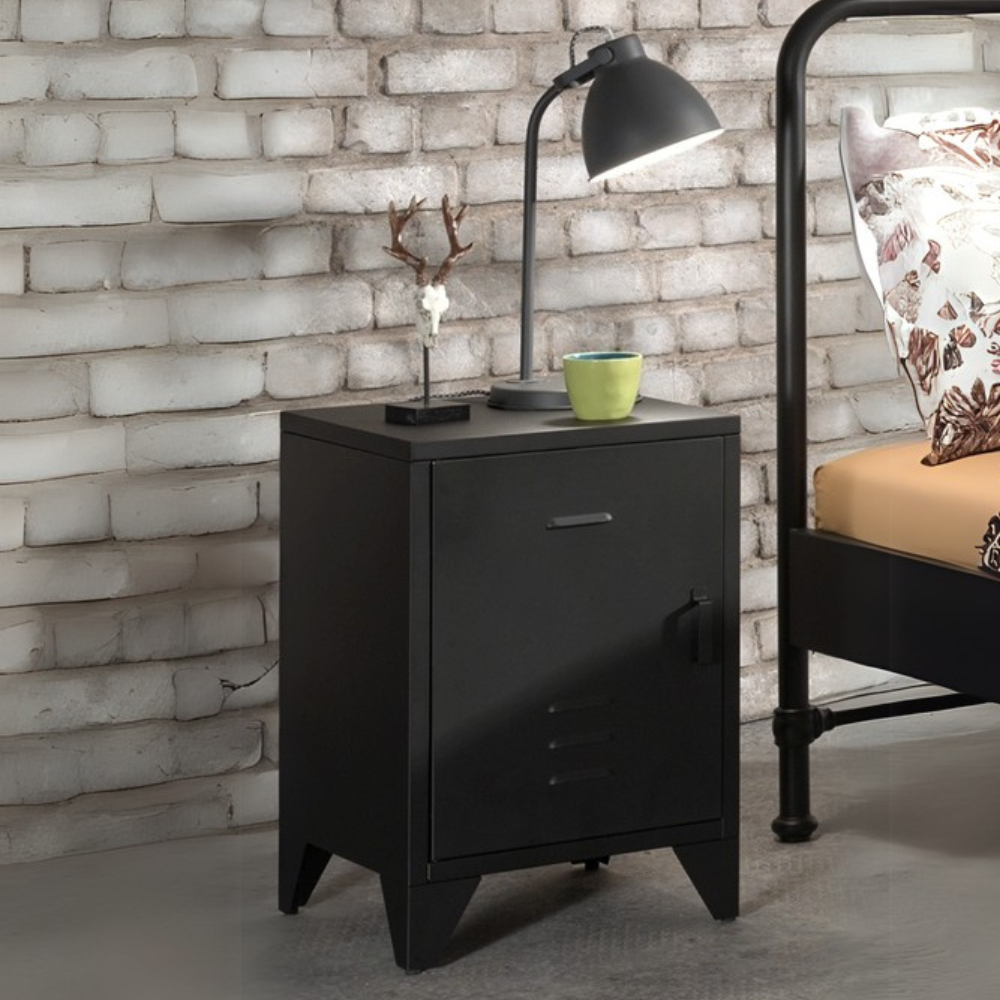 The Bronxx Bedside Locker in Black comes with a matte finish, Belgian design, metal build and bold industrial look, a perfect nightstand for essentials