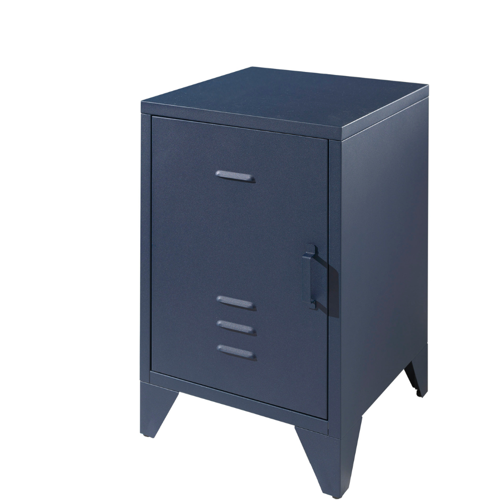 The Bronxx Bedside Locker in Denim Blue comes with a matte finish, Belgian design, metal build and bold industrial look, a perfect nightstand for essentials