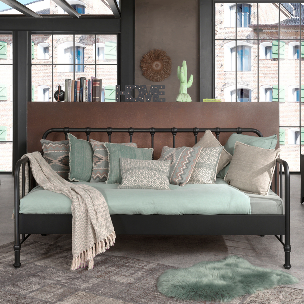 The Bronxx Cabin Bed 90 x 200cm Black by VIPACK offers slatted base, metal industrial Belgian design & matte finish, ideal children's furniture for 4 & up