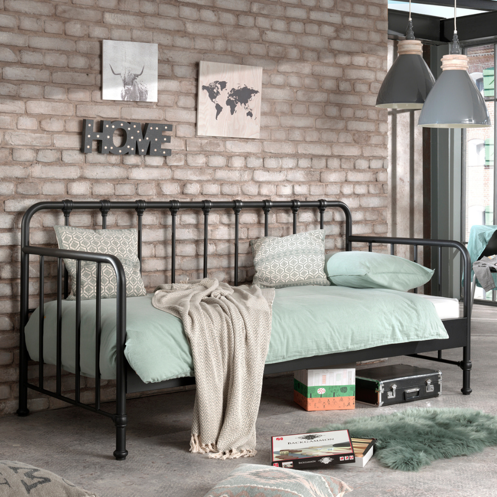 The Bronxx Cabin Bed 90 x 200cm Black by VIPACK offers slatted base, metal industrial Belgian design & matte finish, ideal children's furniture for 4 & up