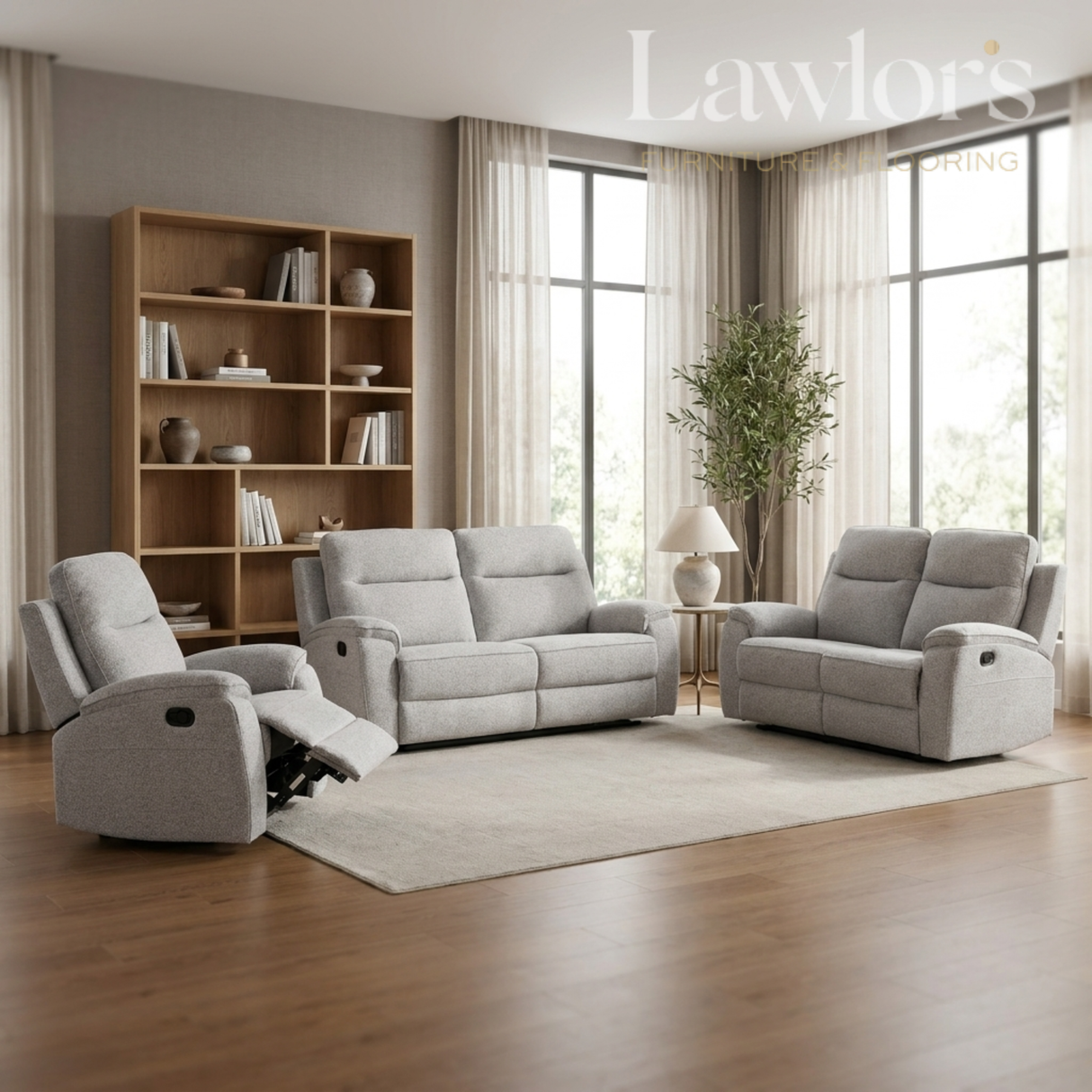 Light Gray reclining sofa set in a living room