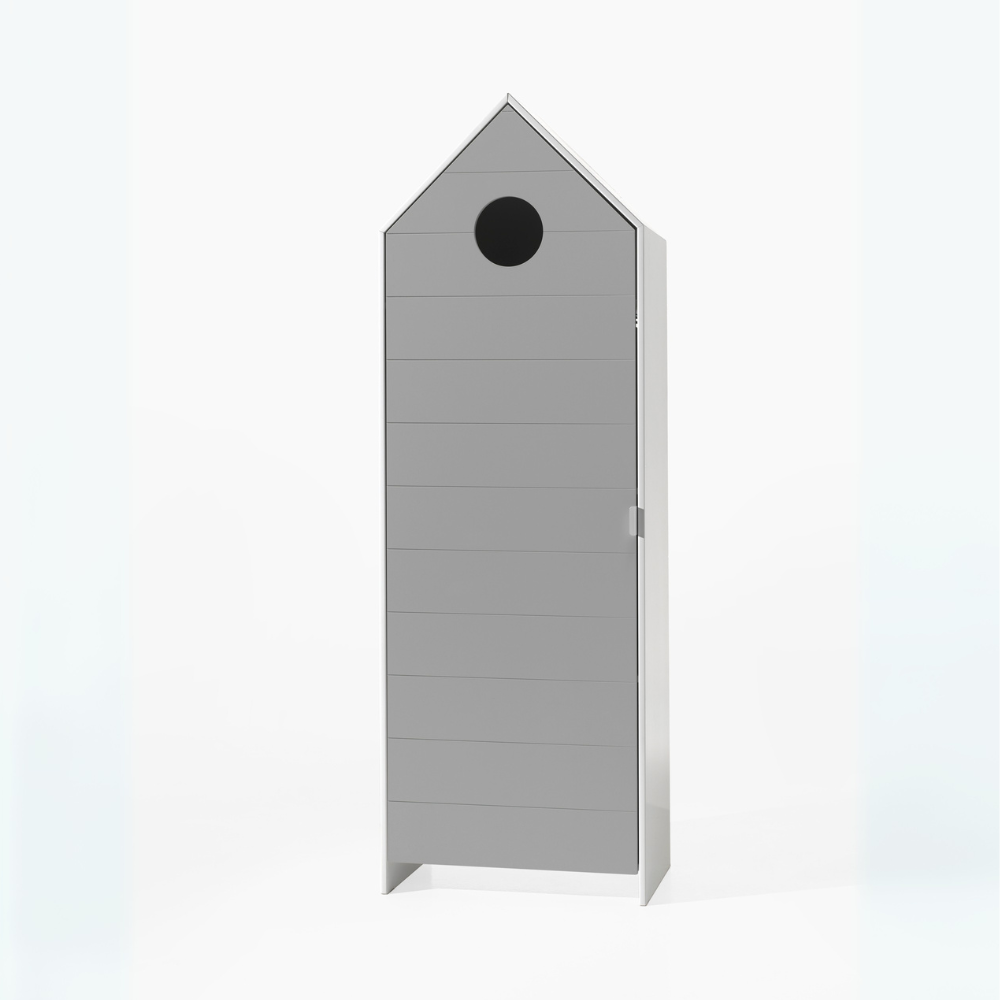 The Casami Kids 1 & 1 Open Door Wardrobe Set Grey & White features stylish storage with shelves & hanging rail in cozy Belgian beach house design