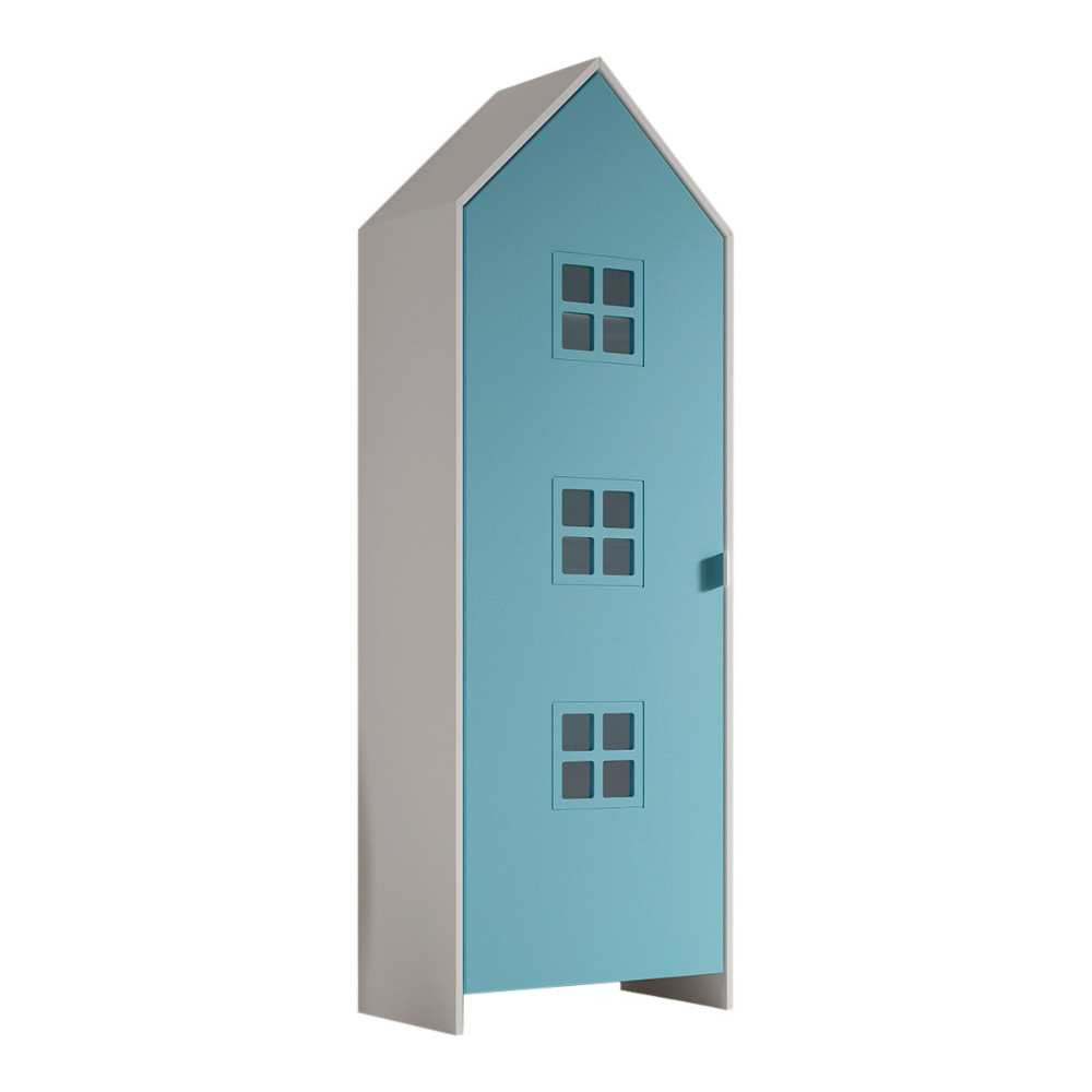 The Casami Kids Window Wardrobe in Blue Ballet offers white lacquered MDF, interior rail & shelves for clothes storage, ideal for children's or nursery room