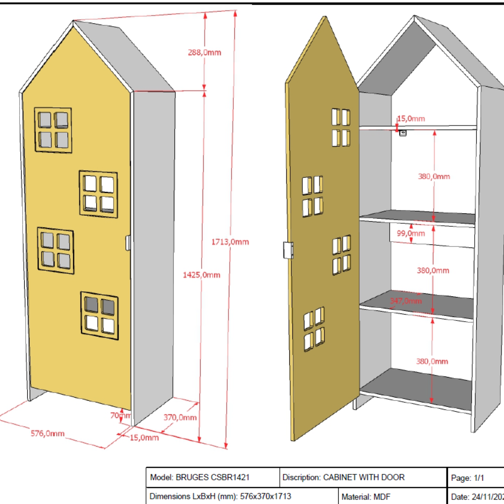 The Casami Kids Window Wardrobe in Yellow offers white lacquered MDF, an interior rail & shelves for clothes storage, perfect for children's or nursery room