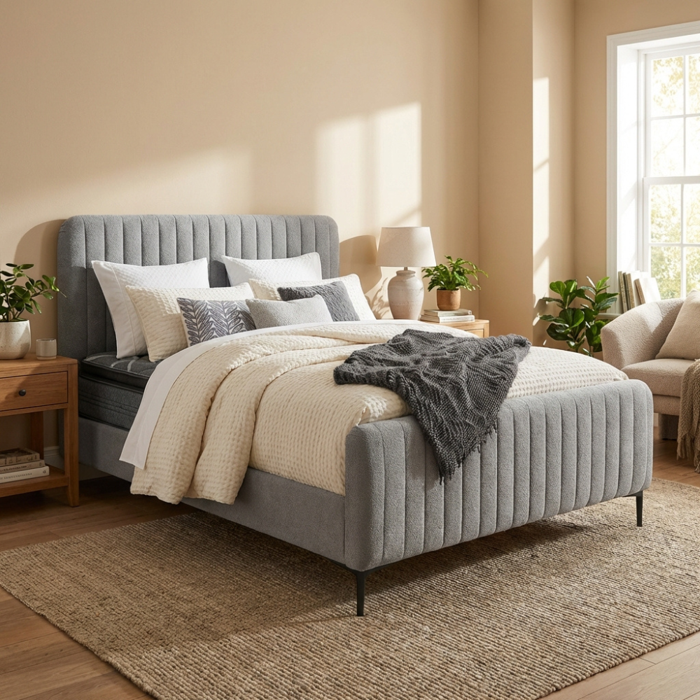 The Clarissa Bedset in Beige or Grey with Emerald Comfort features a 1000 pocket mattress, lush, supportive and hypoallergenic for a stylish sleep upgrade