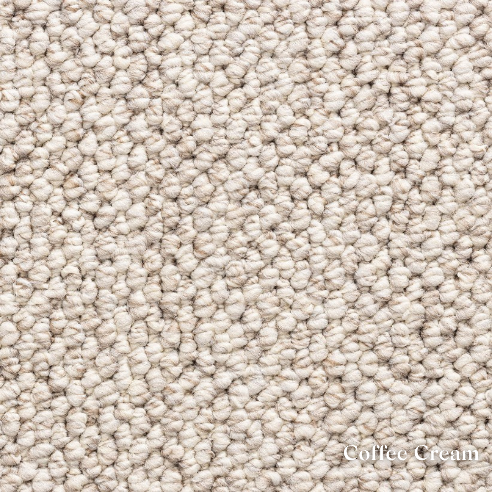 Close-up of cream carpet texture labeled 'Coffee Cream'.