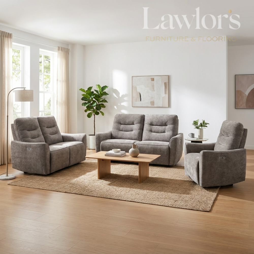 Stone 3+2+1 electric recliner sofa set in a modern living room