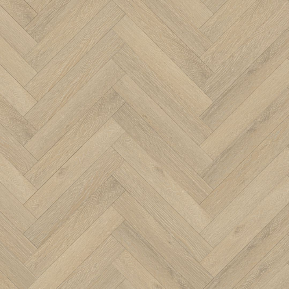 The Denver Oak Herringbone Laminate Flooring - 12mm features soft oak tones, AC4 durability, V Groove Bevel, embossed texture and easy DocLoc installation