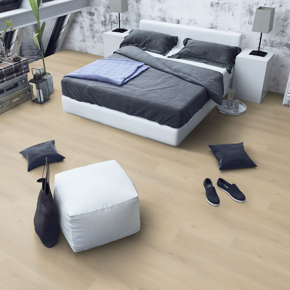 The Denver Oak Laminate Flooring - 12mm features soft oak tones, AC4 durability, embossed texture, easy DocLoc installation and low maintenance flooring