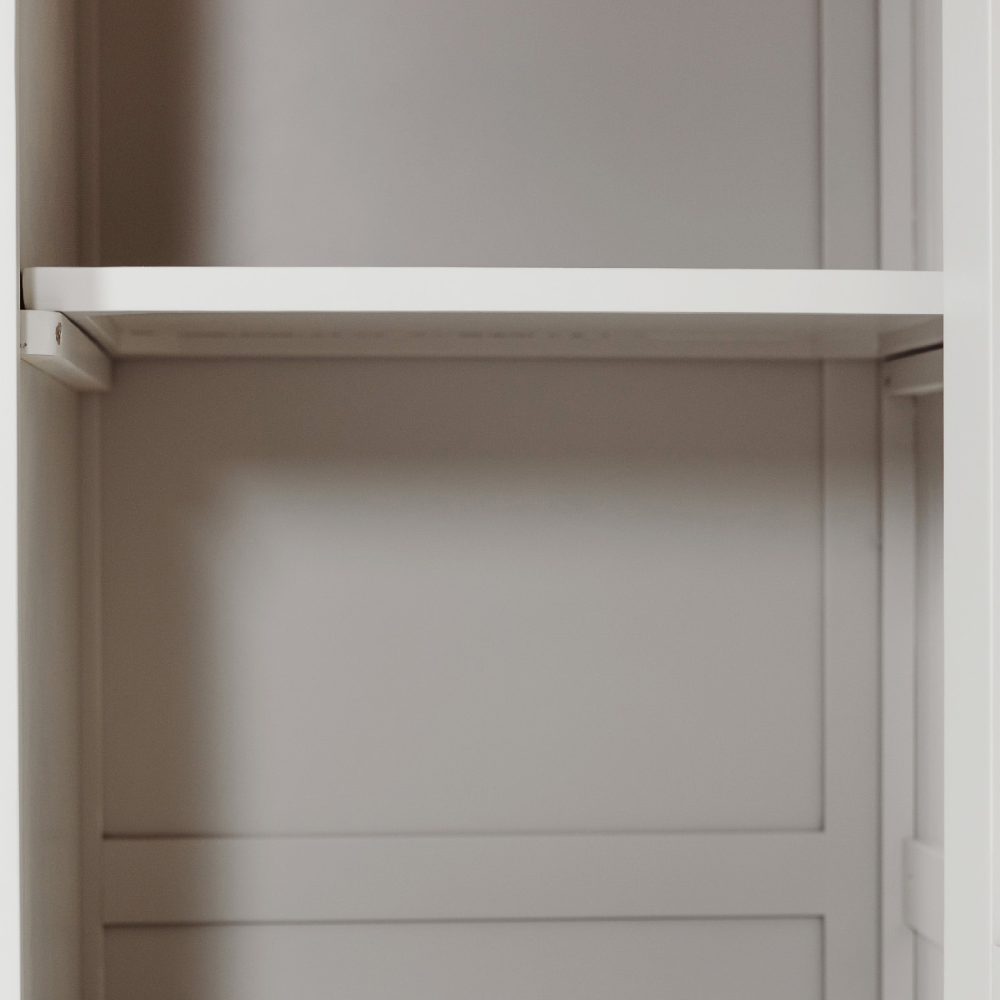 The Doune 3-Door Wardrobe in Taupe offers stylish storage with oak veneer top, hanging rail, shelving and 3 drawers.