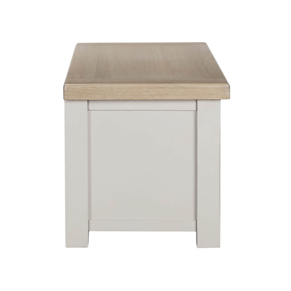 The Doune Blanket Box in Taupe features storage elegant solution with a slow-close lid, oak veneer top and ample space