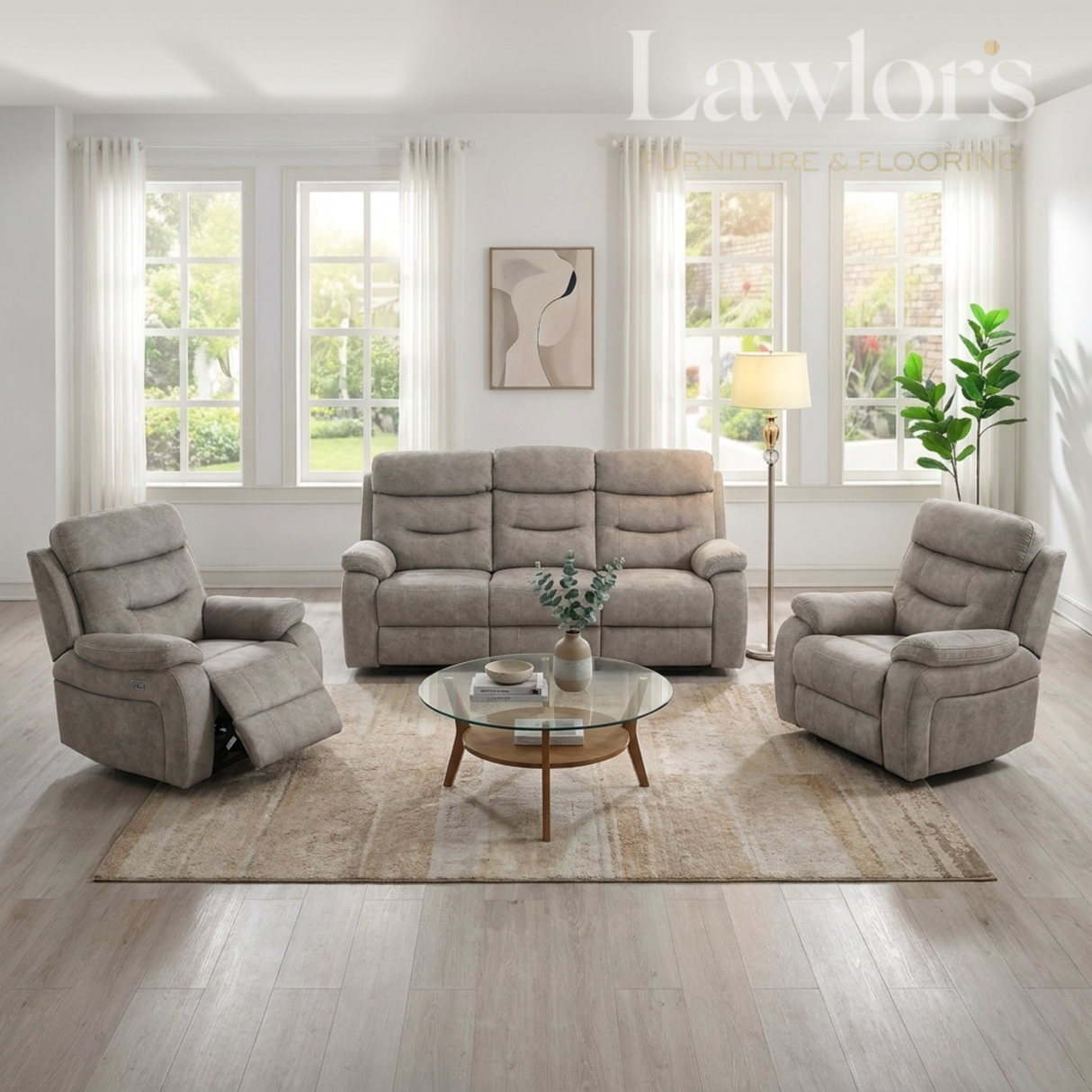 Cream 3+1+1 sofa set with matching chairs in a living room setting
