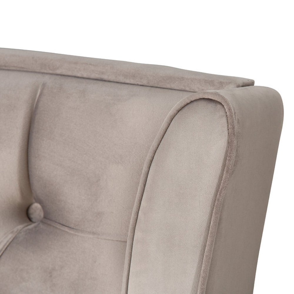 The Eclipse Fabric Headboard - 56" features arched winged with deep buttons, custom fabric and floor standing with chrome gliders, ideal for any bed!