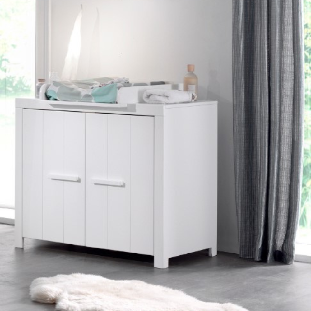 The Erik Kids Chest of 2 Drawers in White features vertical grooves, durable pine/MDF and ample storage space for any baby necessities