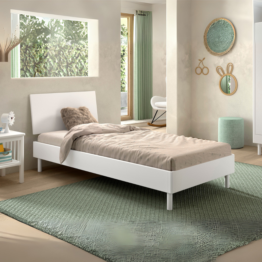 Rustic charm meets quality in the Forrest Beech Kids Bed 90 x 200cm in White made from lacquered beech with a slat base,, an ideal bed for kids aged 4+