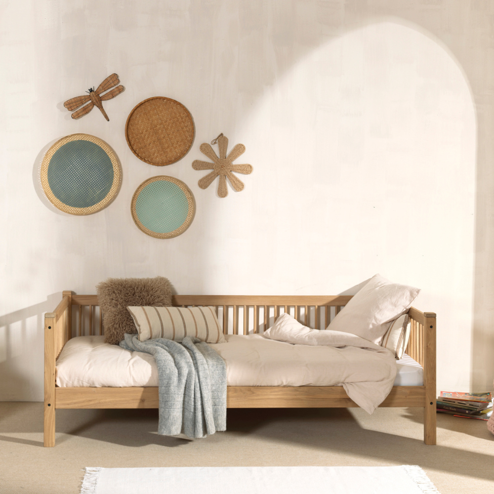 The Forrest Kids Cabin Bed in Oak offers a 3 sided rail, a storage space underneath for necessities and a natural lacquered finish in a rustic style