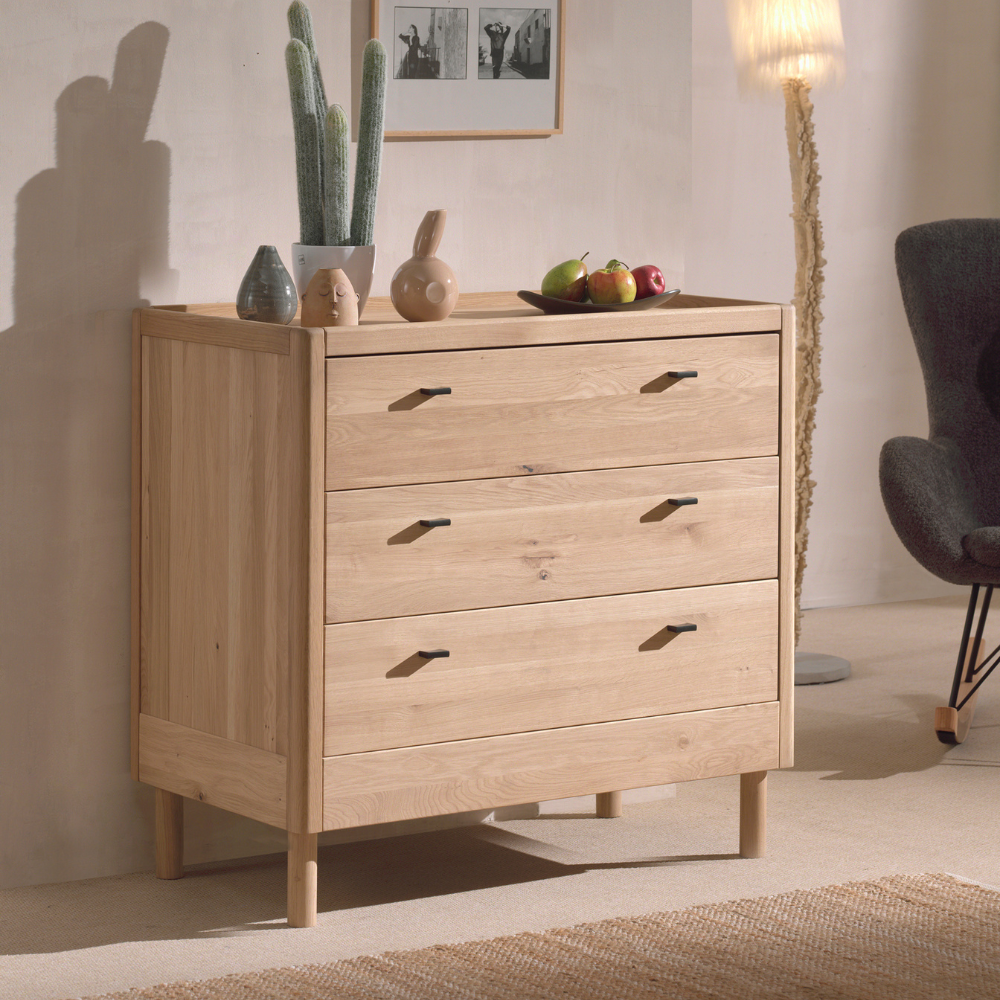 The Forrest Kids Chest of 3 Drawers in Oak features a soft close function with the drawers, a natural finish and a rustic style for a timeless design