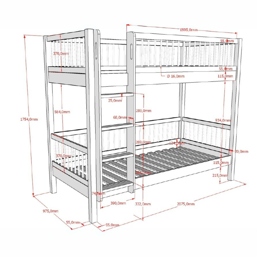 The Forrest Oak Kids Bunk Bed with Safety Rail offers strong oak material, a safety rail for added protection and a natural lacquered finish