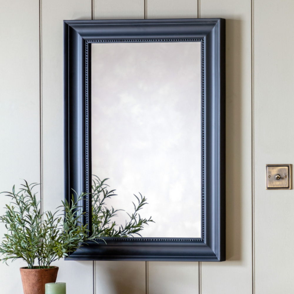 The Gallery Sherwood Rectangle Mirror in Lead features a classic design, lead finish and durable frame.