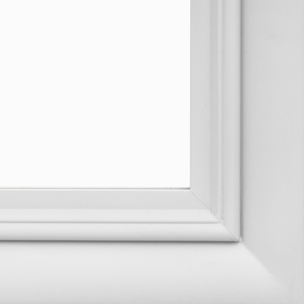 The Gallery Sherwood Window Mirror in Stone features a windowpane design, stone finish and durable build