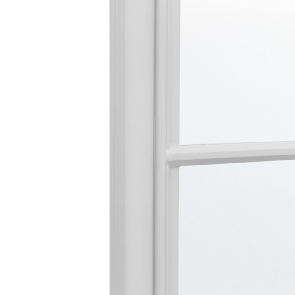 The Gallery Sherwood Window Mirror in Stone features a windowpane design, stone finish and durable build