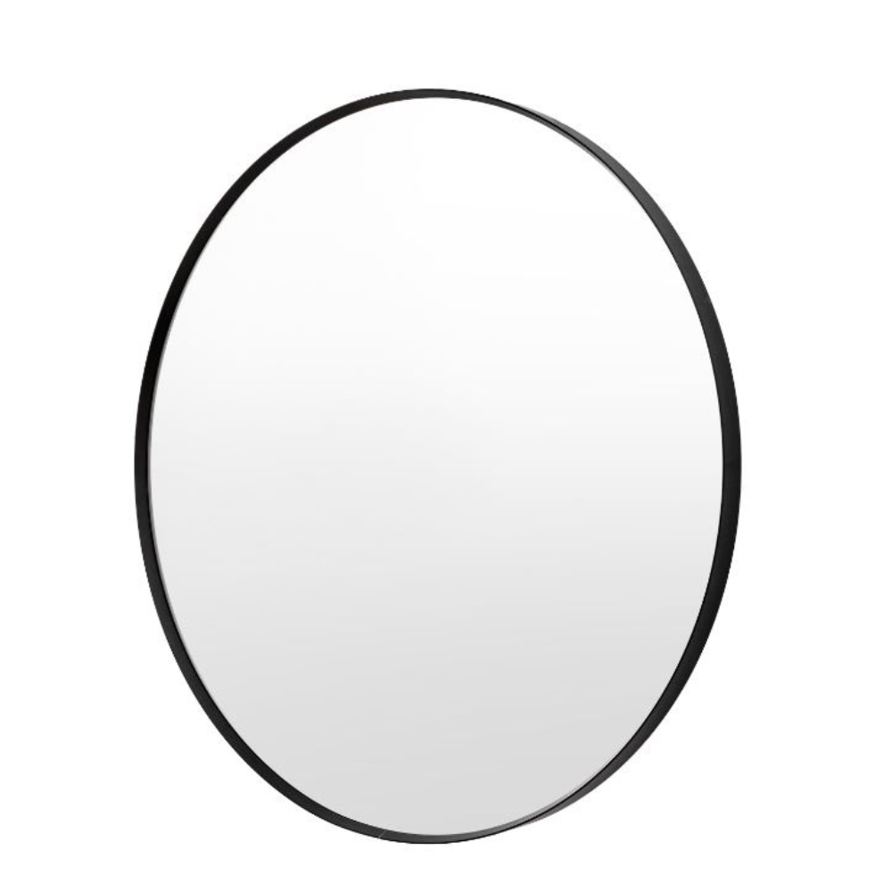 The Holworth Round Mirror in Black 800x35x800 sleek design & durable build is ideal for living rooms, bedrooms or hallways.