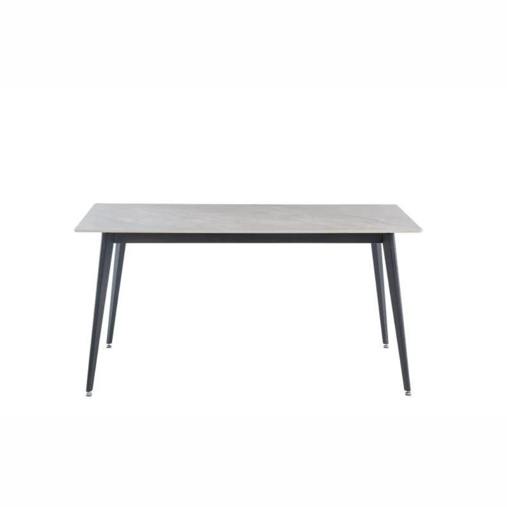 The Ivy 7pc Grey Dining Set features 1.6-meter stone table top, sleek black metal legs and dining chairs have matching legs.