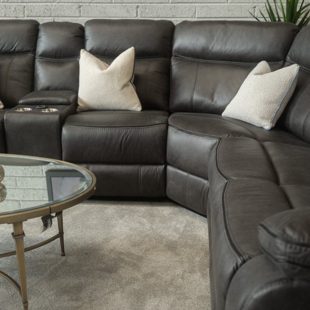 The Kildare Recliner Sofa in Gunmetal Grey offers soft fabric, padded headrests, reclining & multiple size options