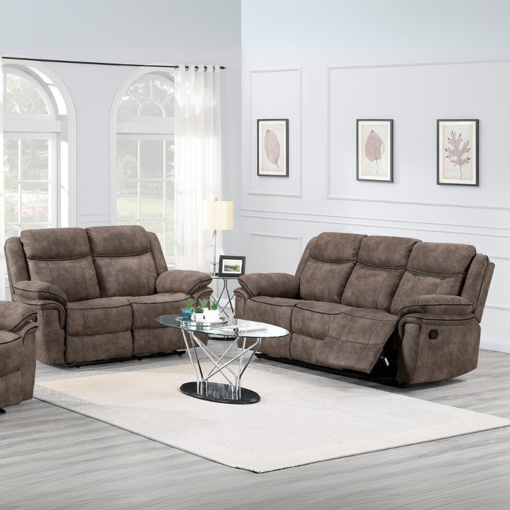 Relax in style with the Lismore Recliner Sofa in Brown Fabric featuring plush comfort, manual recline and modern design, the perfect living room upgrade