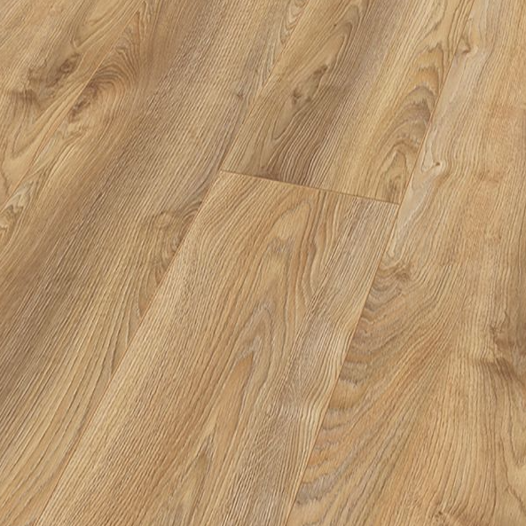 The Macro Oak Nature Laminate Flooring 12mm features AC5-rating, natural oak finish on long planks and compatible with water-based underfloor heating.