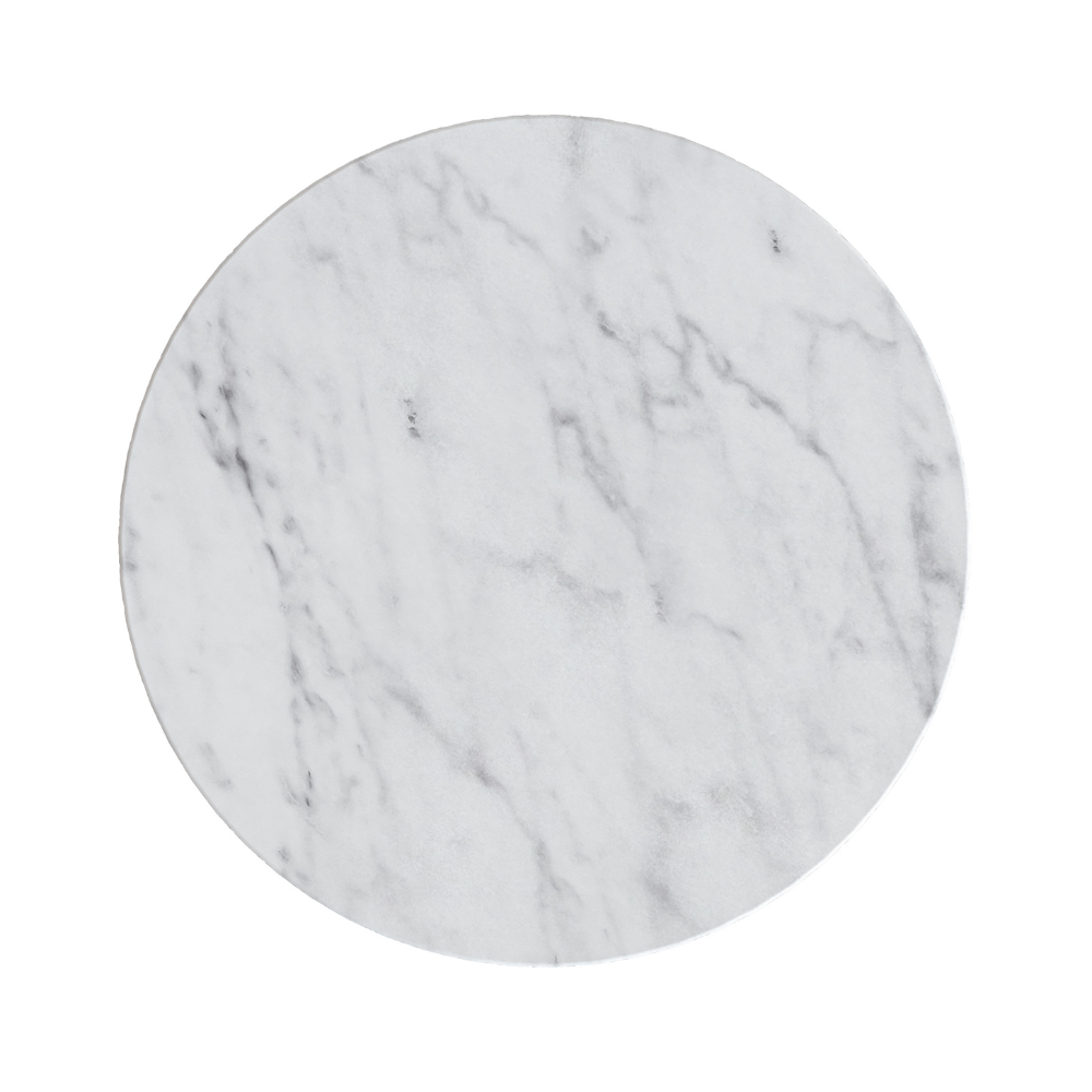 The Marmora Round Side Table - Gold Base & White Marble features a white marble top, gold-finished steel frame, adaptability