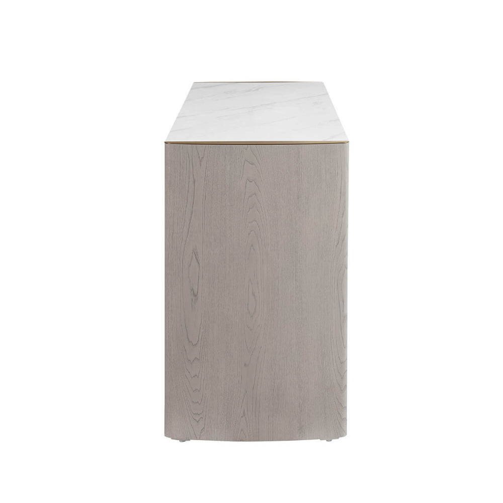 The Mondello 6 Drawer Chest in Washed Oak features a durable sintered stone top, luxurious detailing and 6 spacious drawers for style and functionality