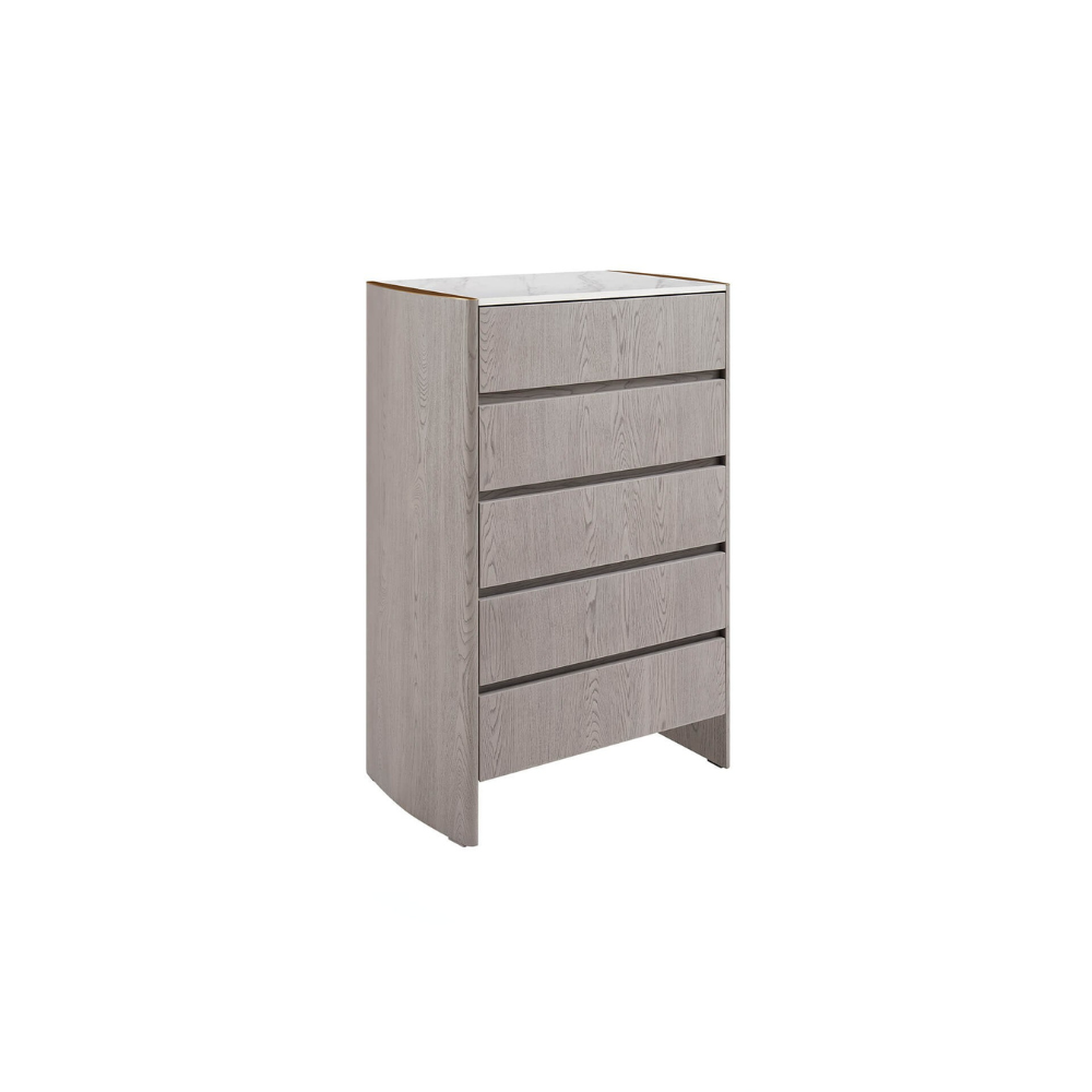 The Mondello Tall 5 Drawer Chest in Washed Oak offers a luxurious style, a durable stone top and five spacious drawers for elegant and practical storage