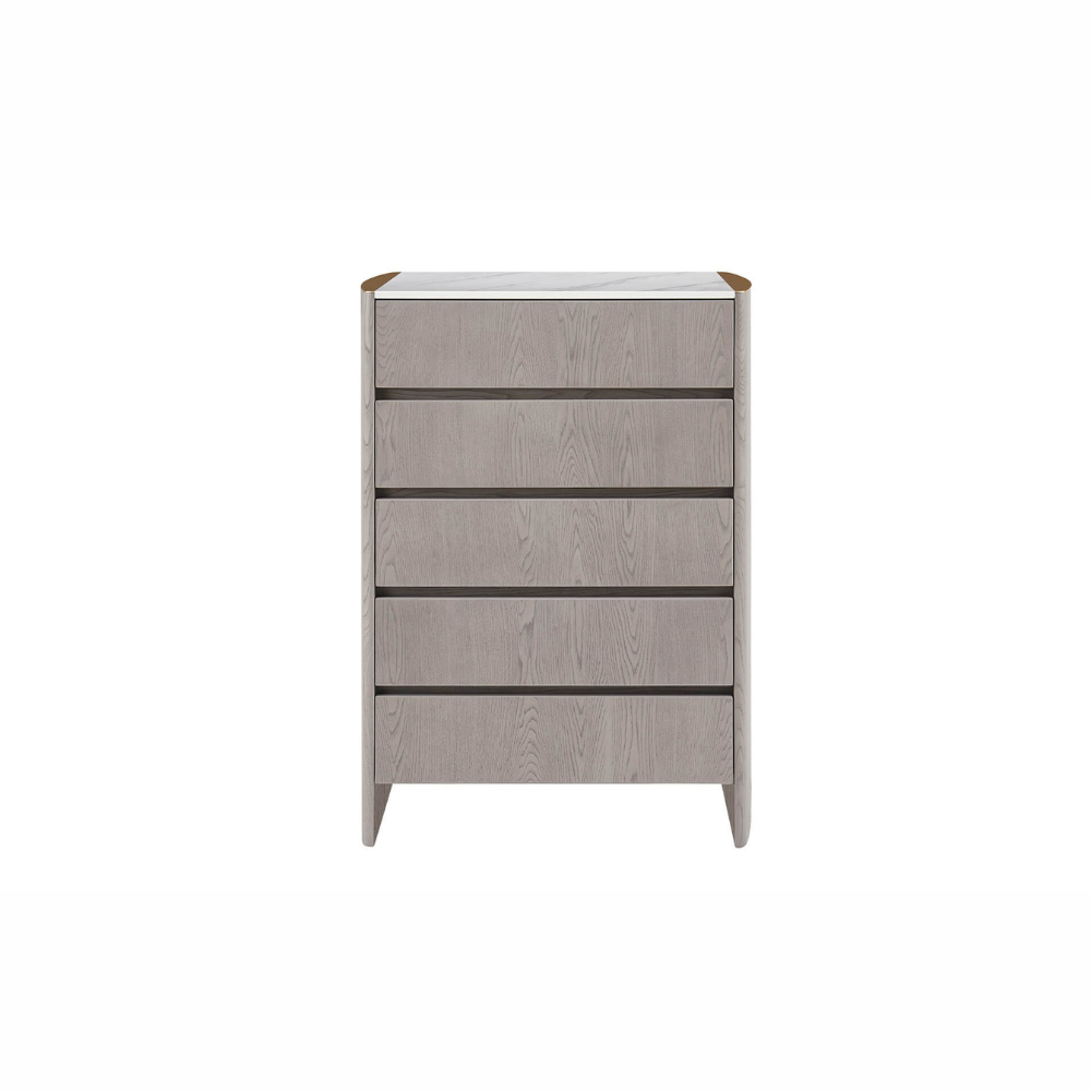 The Mondello Tall 5 Drawer Chest in Washed Oak offers a luxurious style, a durable stone top and five spacious drawers for elegant and practical storage