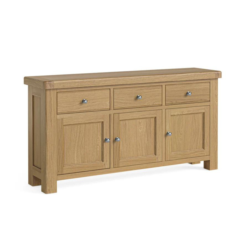 The Normandy Large Sideboard featuring solid oak frames and oak veneers