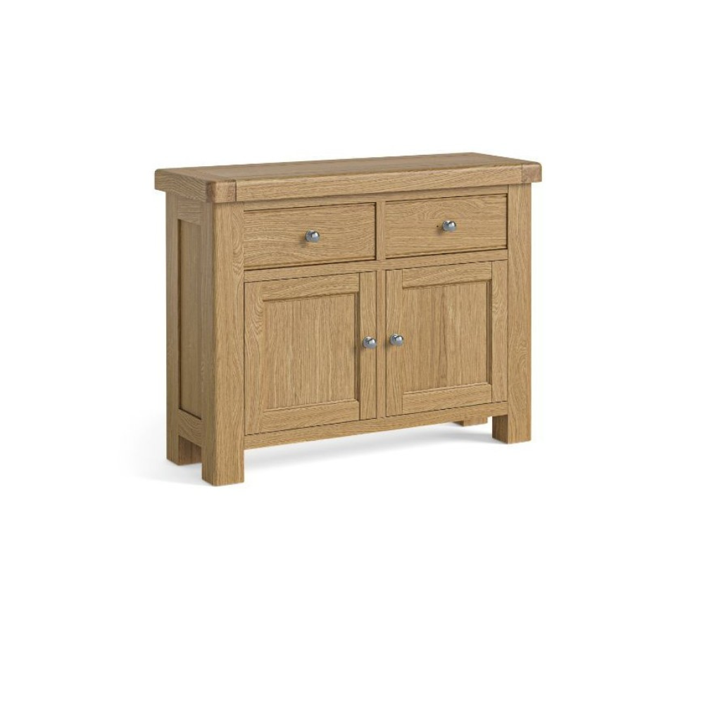 The Normandy Small Sideboard in Oak features solid oak frames, silver handles and country chic design for timeless elegance and lasting quality
