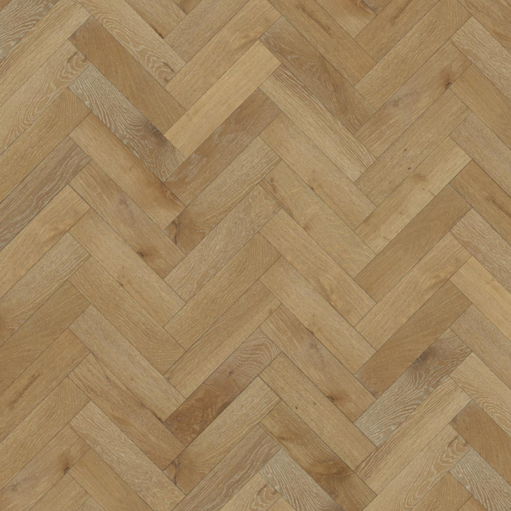The Orchid White Oak Herringbone Engineered Flooring - 15mm features white grain detail, durable multi layer construction and flexible installation