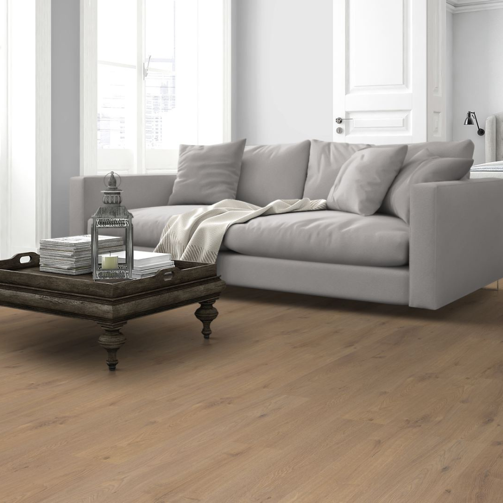 The Oregon Oak Laminate Flooring - 12mm features rich honey tones, AC4 durability, embossed texture, V Groove Bevel and easy DocLoc installation