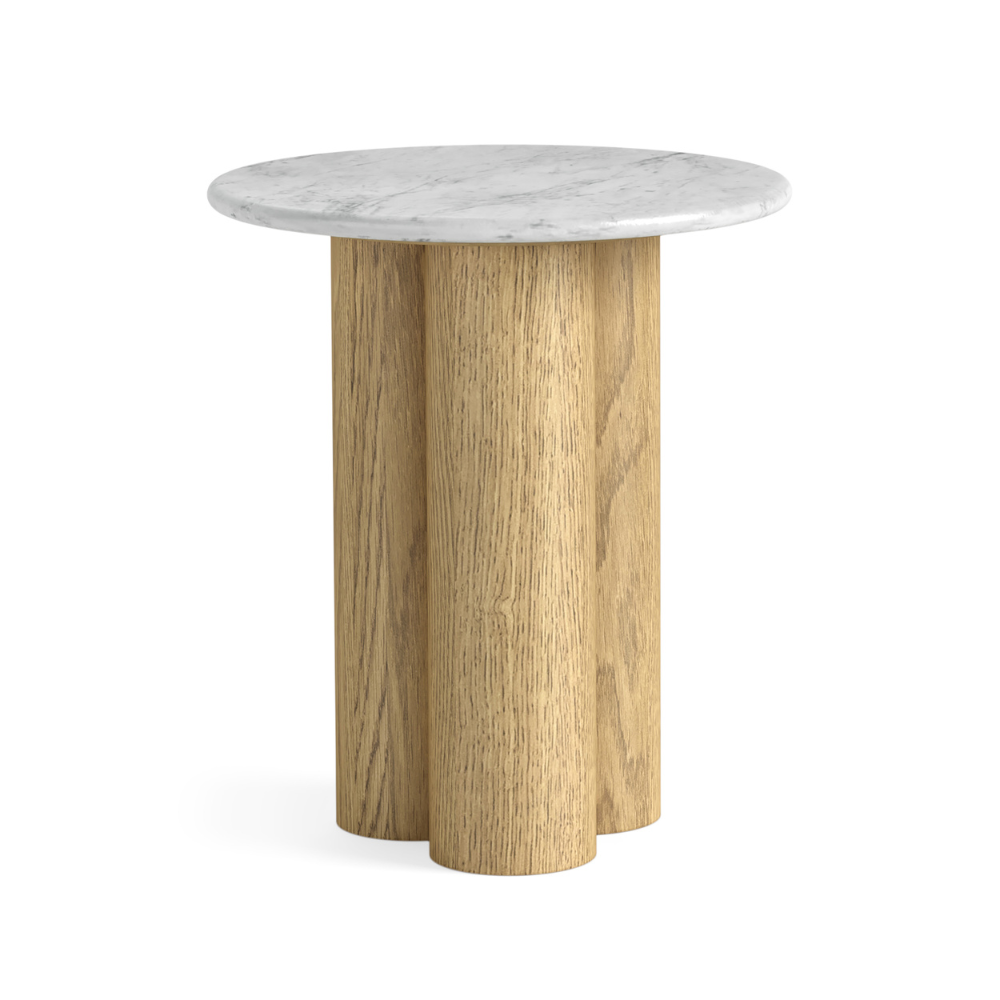 The Phoenix 3 Column Side Table features solid column legs and marble top, making this a stylish and versatile addition to any living space