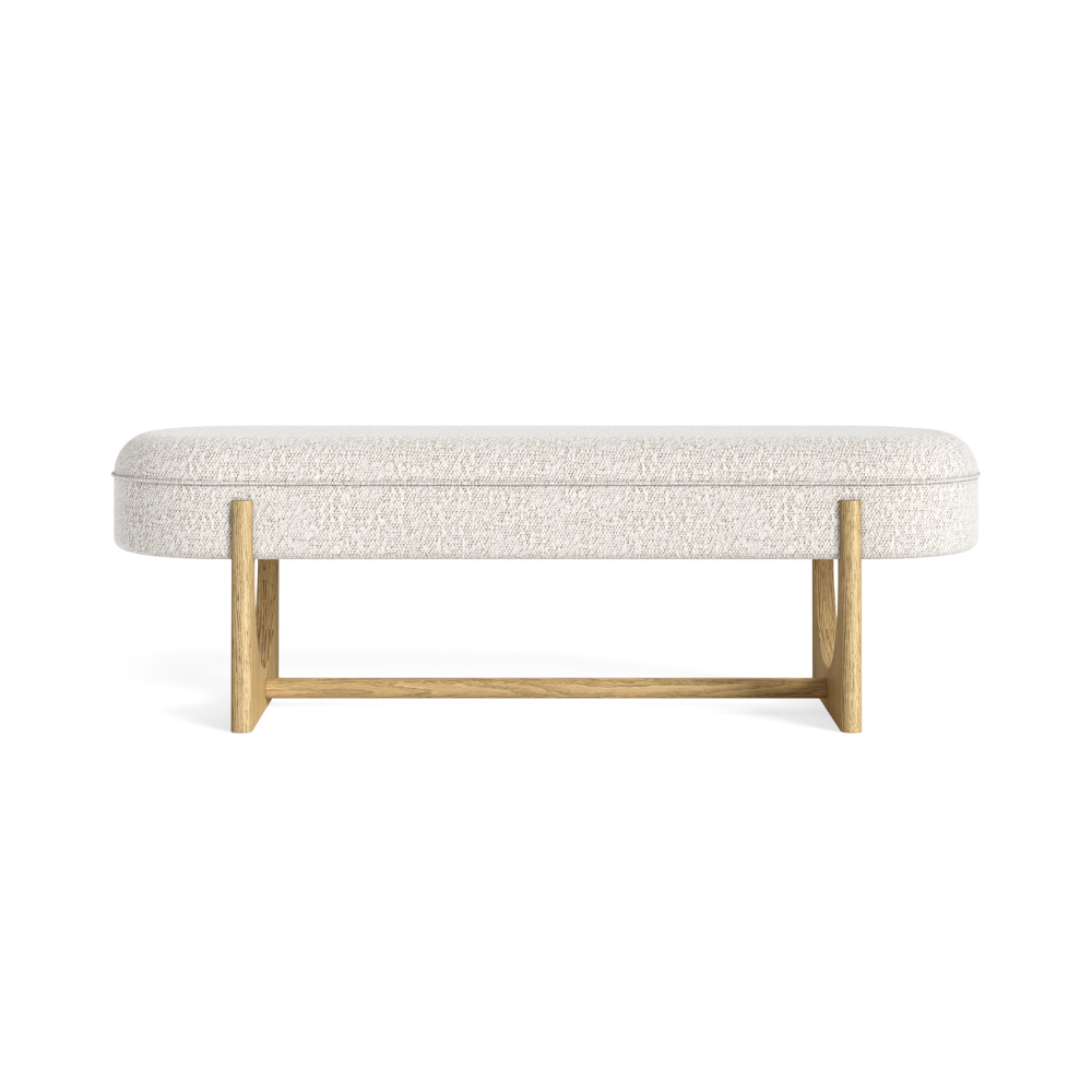 The Phoenix Bench pairs a natural oak base with a soft cushioned seat, offering versatile style and comfort for dining tooms, bedrooms or hallways