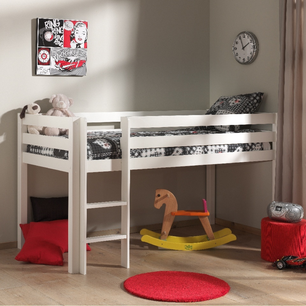 The Pino Kids Sleeper in White features a safe, space saving design with flexible ladder placement and under bed play or storage space