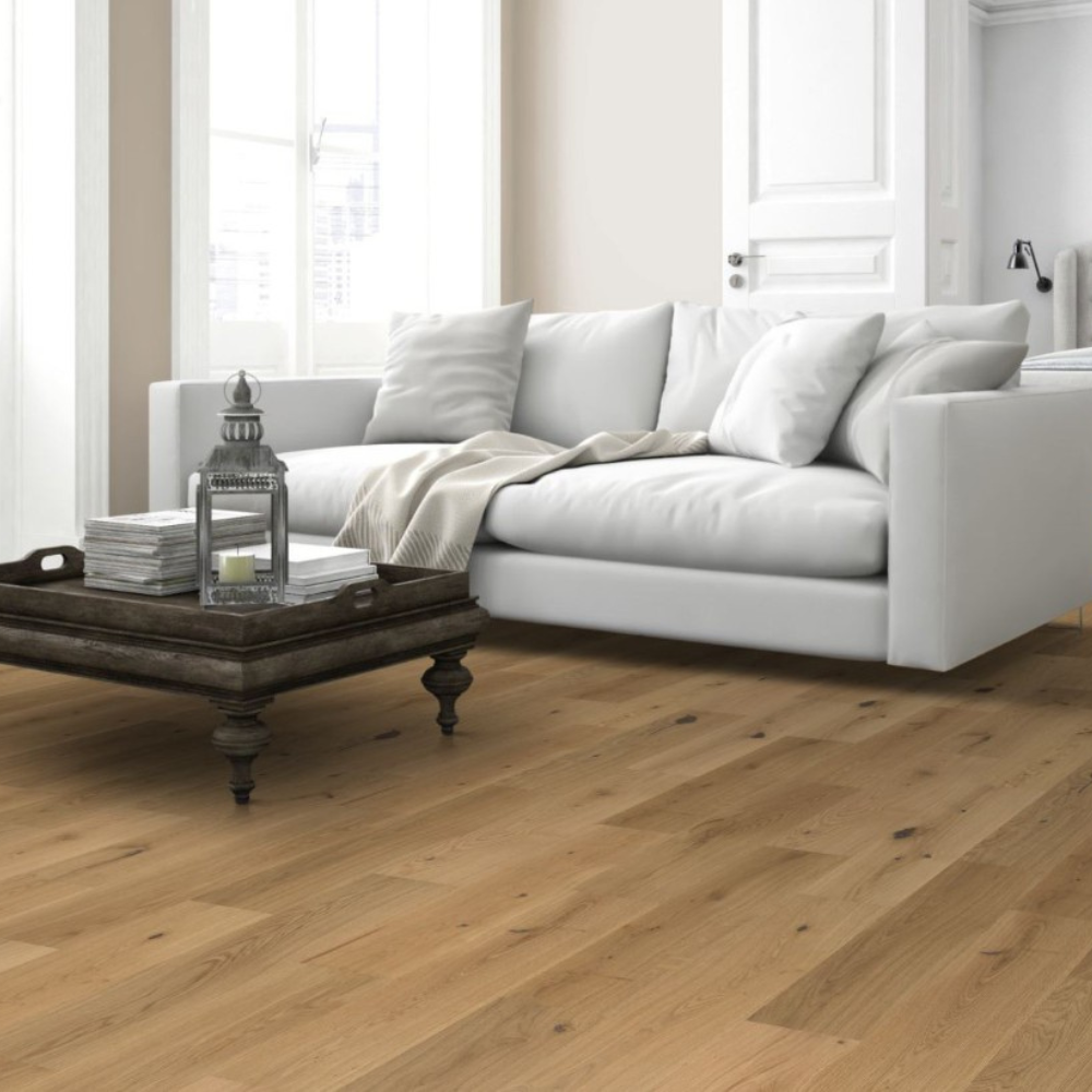 The Prestige Oak Engineered Flooring - 15mm features natural grains, European craftsmanship, easy installation and a durable matt lacquer finish
