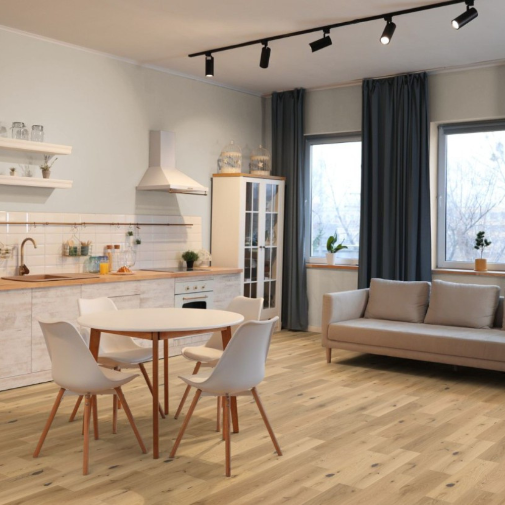 The Prestige Oak Engineered Flooring - 15mm features natural grains, European craftsmanship, easy installation and a durable matt lacquer finish