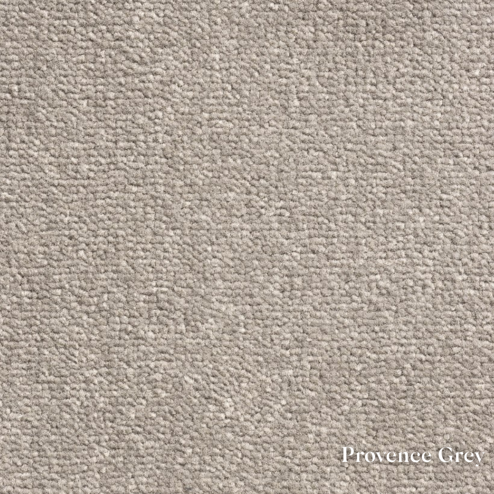 Textured gray fabric swatch with 'Provence Grey' label