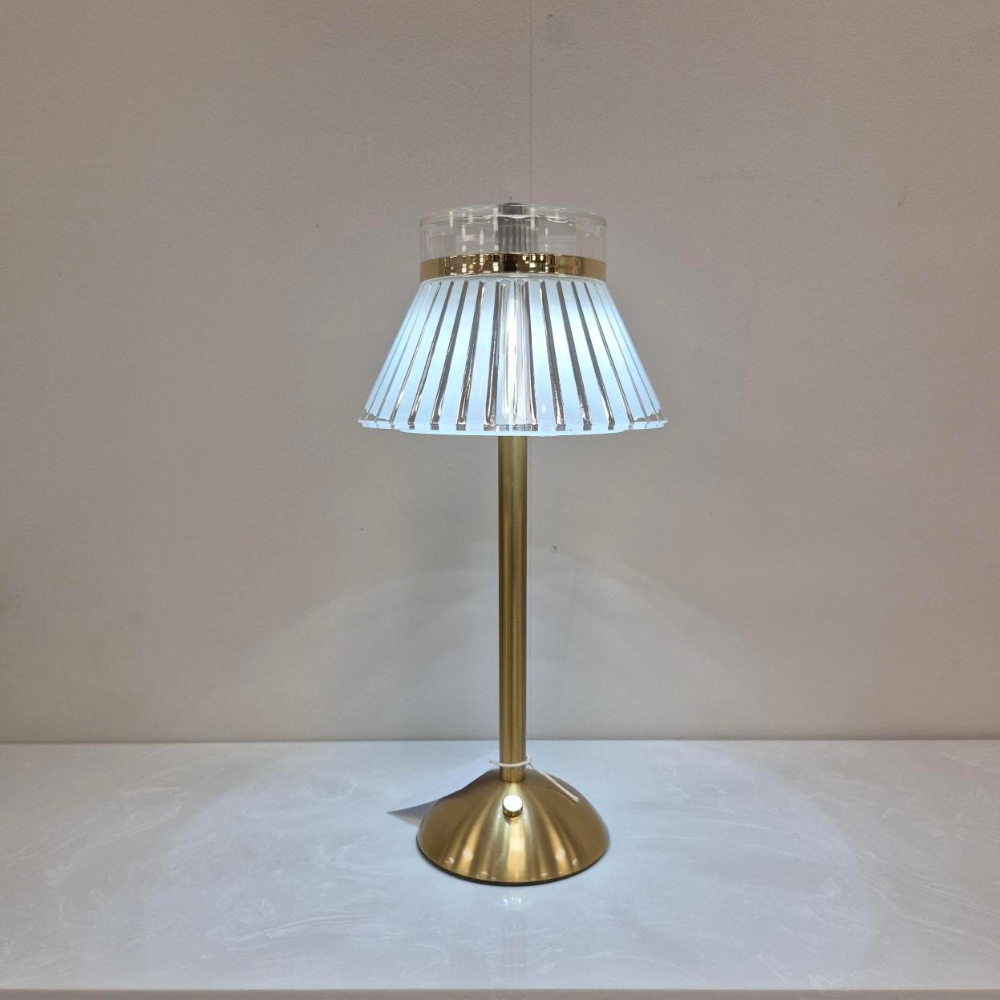 The Rechargeable LED Table Lamp 33cm in Gold base & Crystal shade features 3 light tones, a built in USB port & a compact 33cm design for any modern space