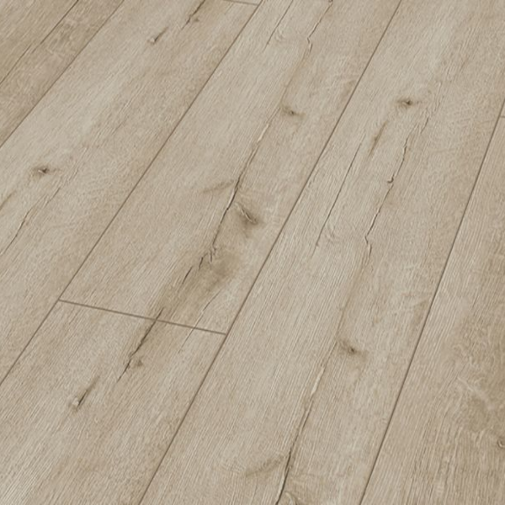 The Rip Natural Robusto Laminate Flooring - 12mm features AC5-rated, Matrix finish, beige-brown tone and 5G Click System.