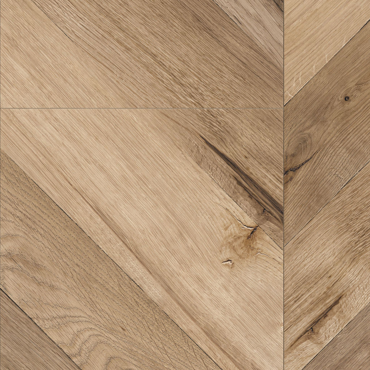 Rochesta Oak Laminate Flooring 8mm in chevron style featuring AC4 durability, easy installation, and a warm rustic oak finish.