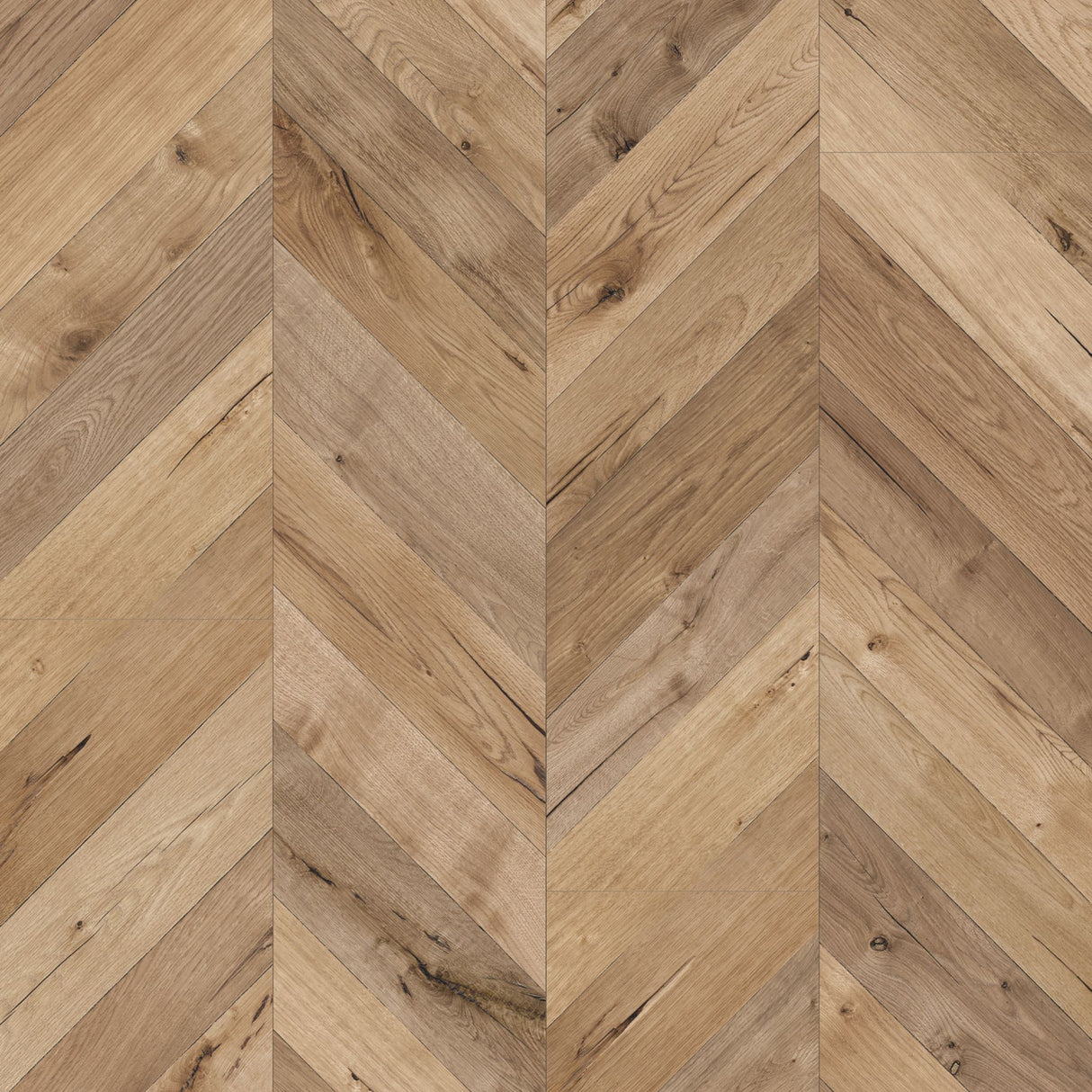 Rochesta Oak Laminate Flooring 8mm in chevron style featuring AC4 durability, easy installation, and a warm rustic oak finish.