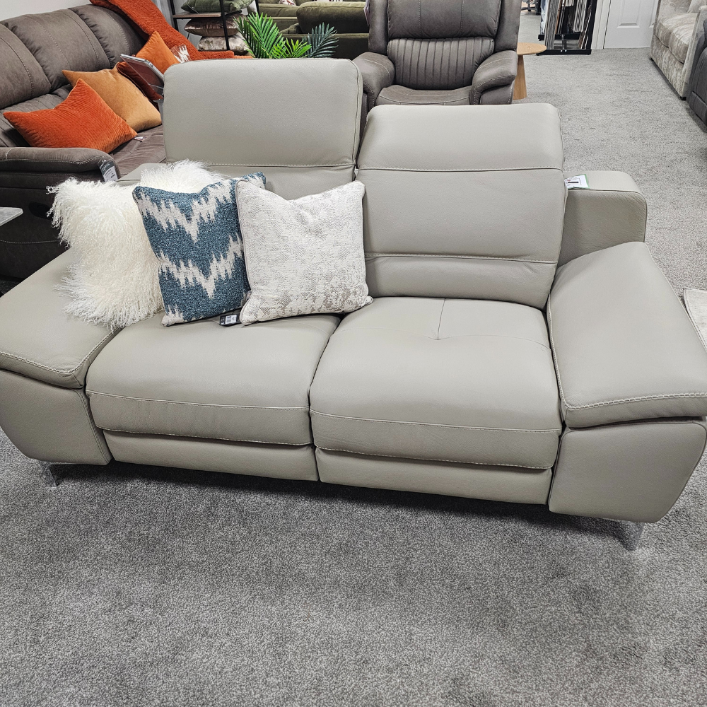 The Roma Electric Recliner Sofa Set (3+2+1) in Grey offers electric reclining, high-quality Italian leather, classic style