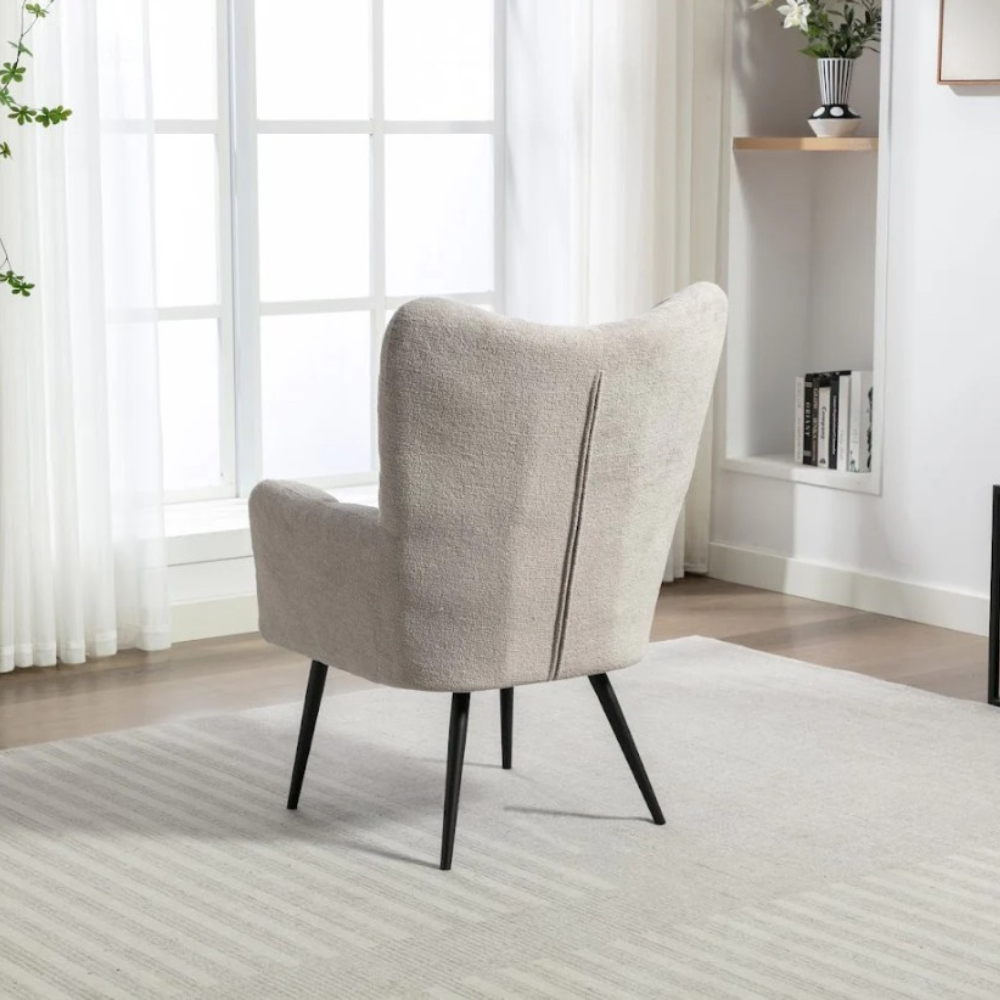 The Ronan Accent Chair in Rust, Green & Light Grey features soft flat bouclé fabric, plush comfort and modern curves for a stylish and inviting seat